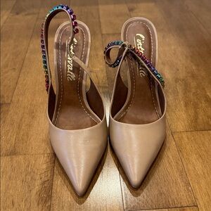 L’Intervalle Nude Jeweled Slingback Heels